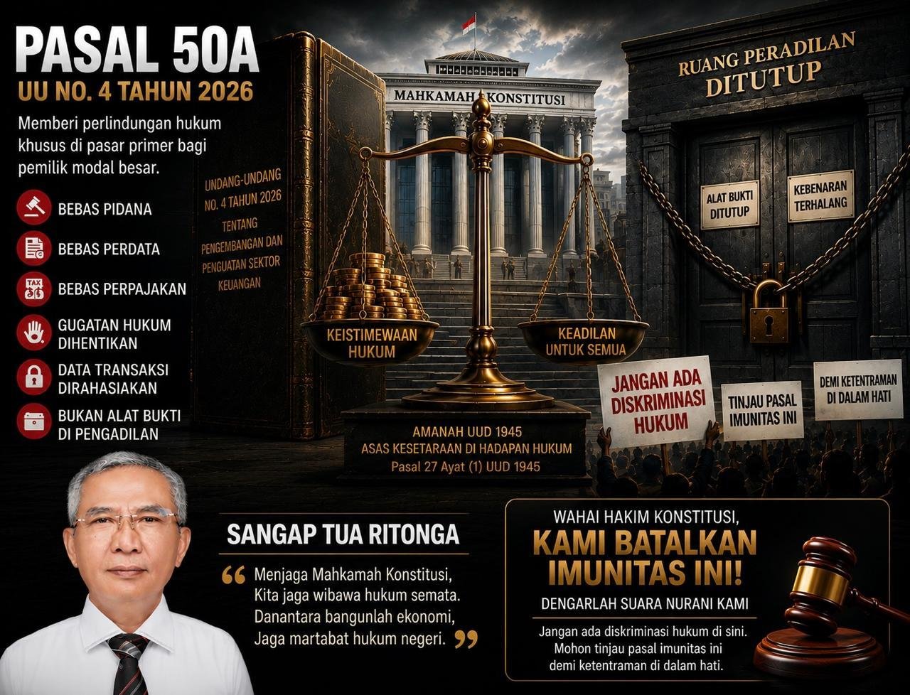 Menilik Diskriminasi Hukum dan Refleksi Keadilan Konstitusional dalam Pasal 50A UU Nomor 4 Tahun 2026